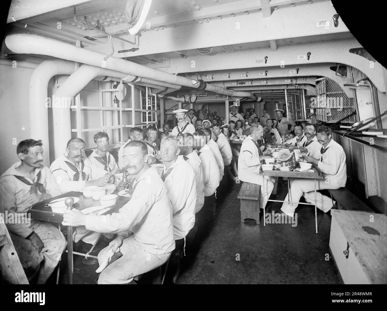 Crew on ship eating Black and White Stock Photos & Images - Alamy