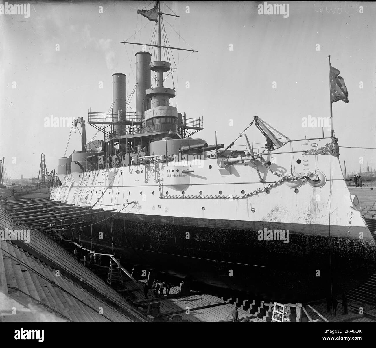 U.S.S. Iowa in dry dock, Brooklyn Navy Yard, between 1897 and 1901