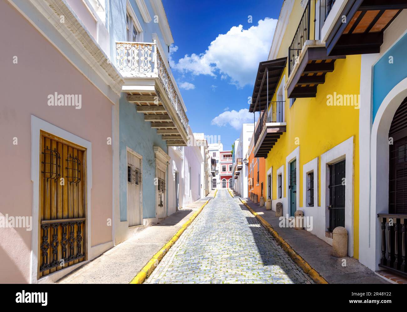 Puerto Rico colorful colonial architecture in historic city center ...