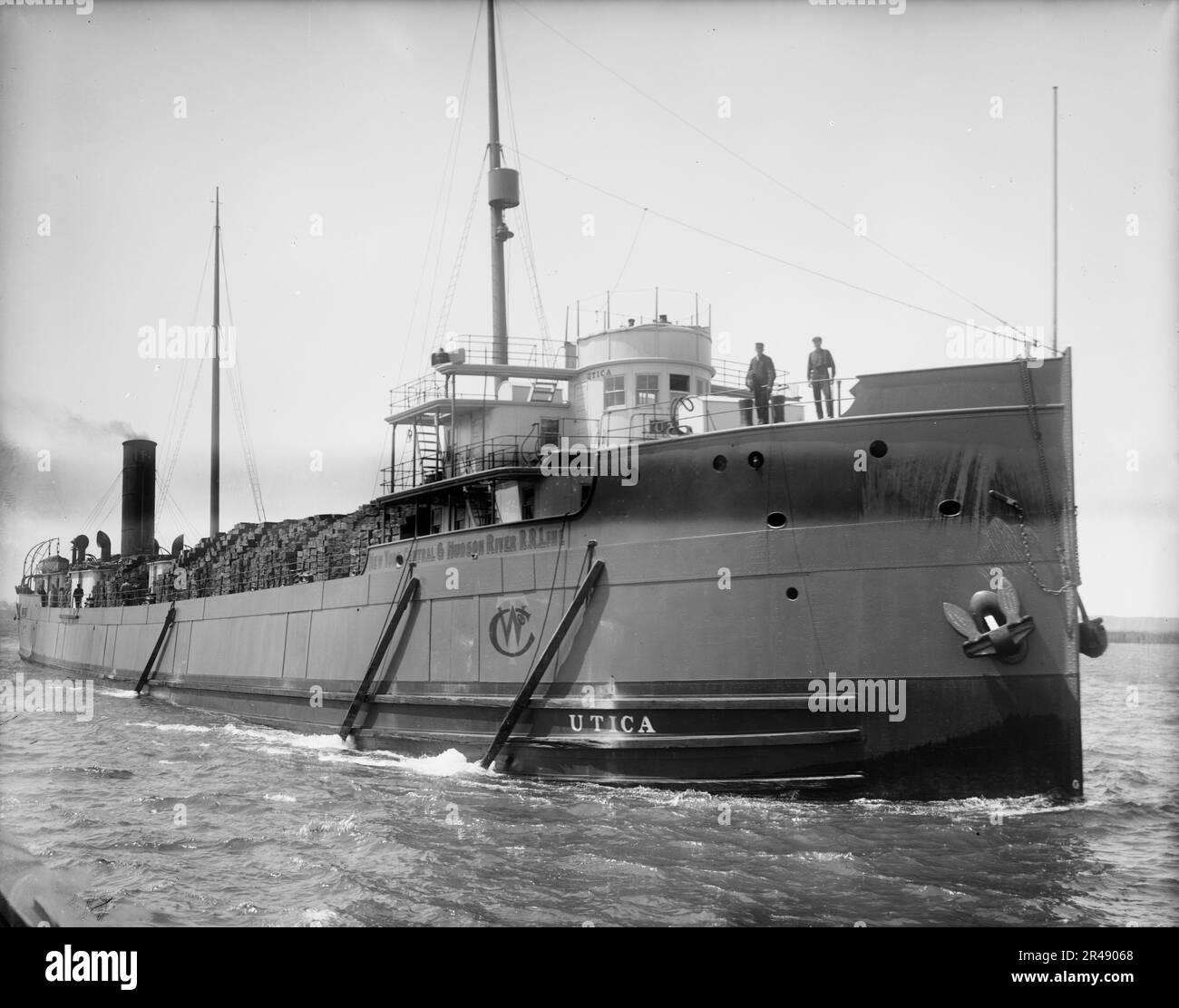 Powerpoint Template And Background With Freighter On The Hudson