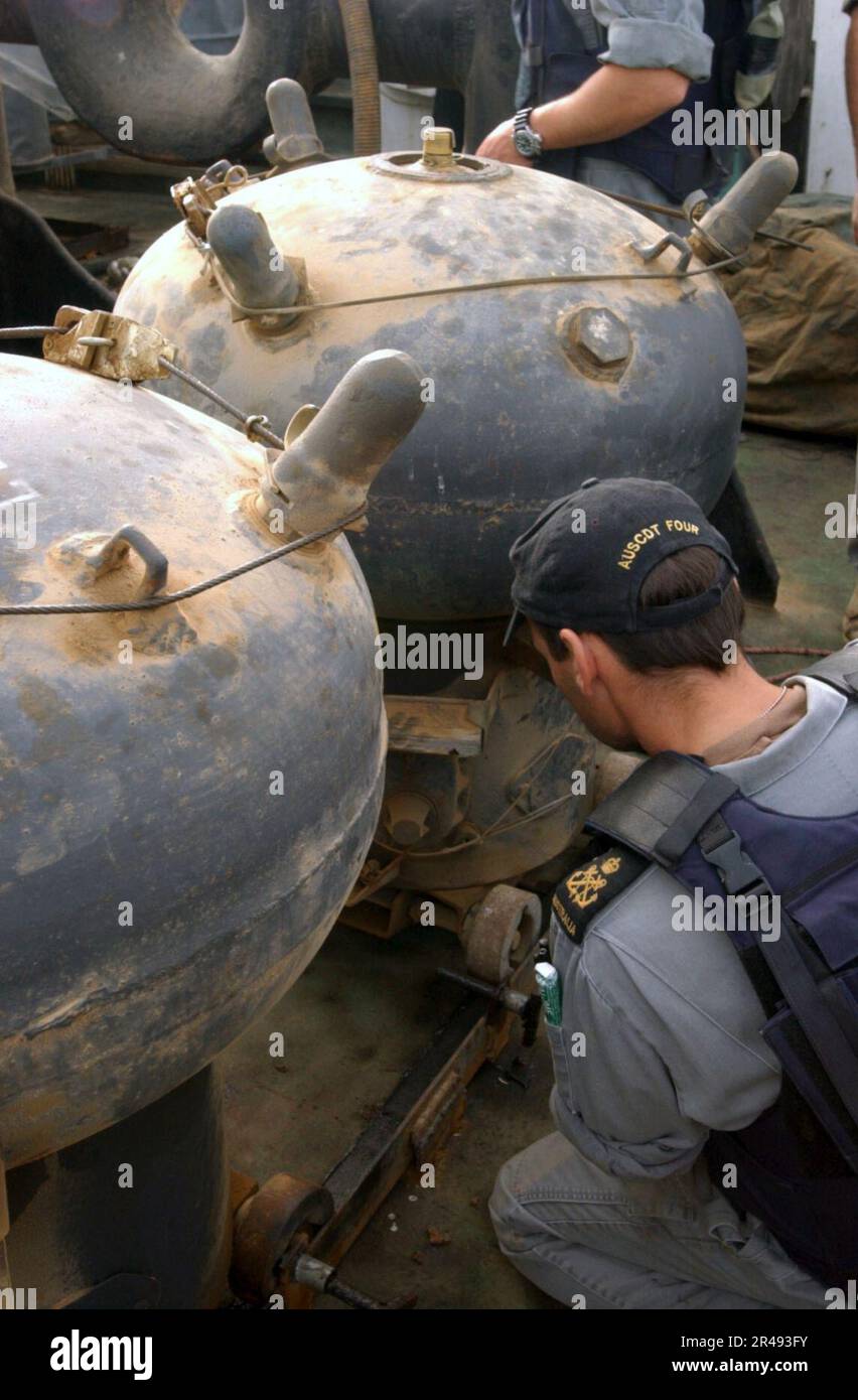 US Navy Coalition Navy Explosive Ordnance Disposal (EOD) team members ...