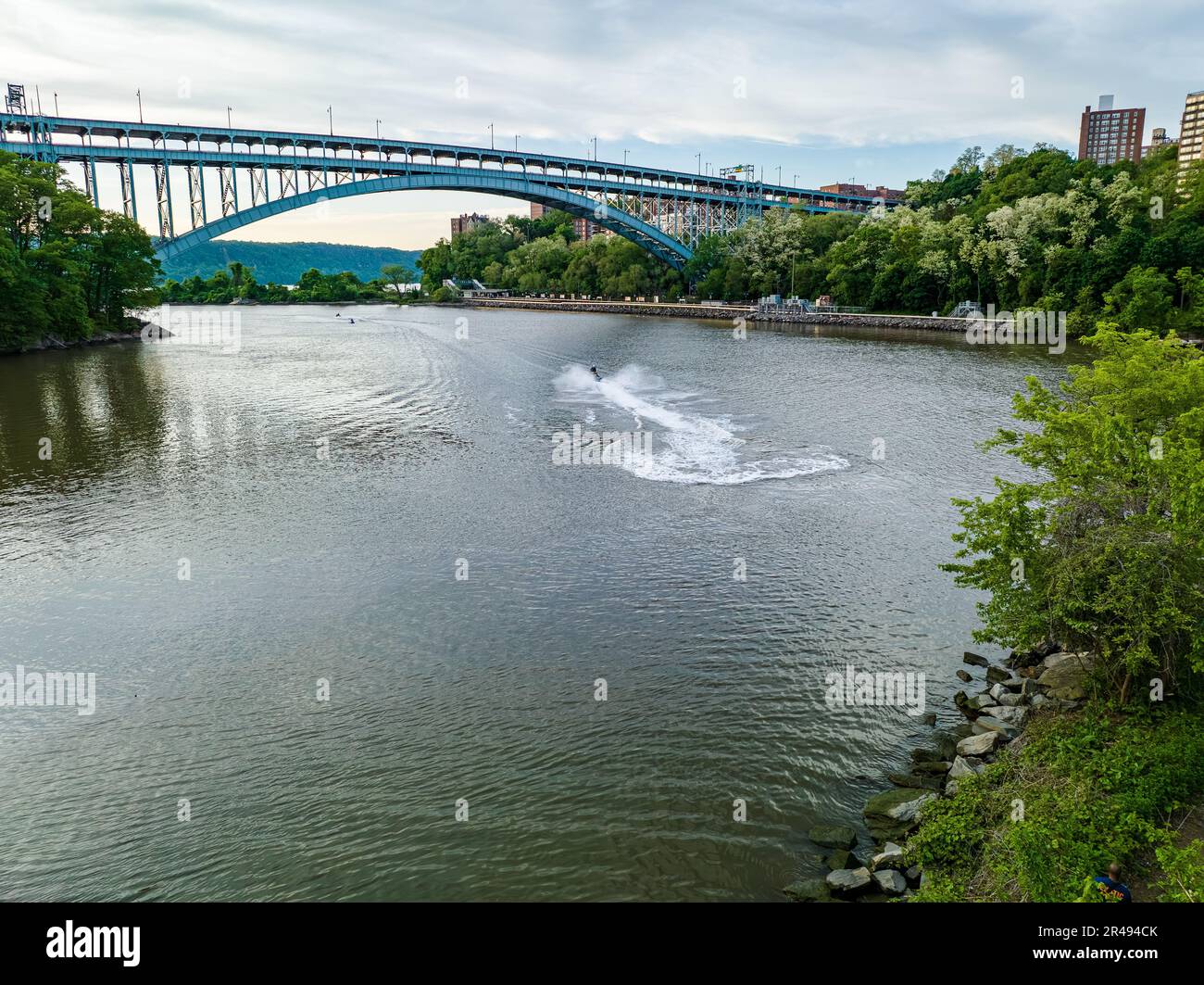 The Henry Hudson Bridge crossing the Spuyten Duyvil Creek. New York, USA. Stock Photo