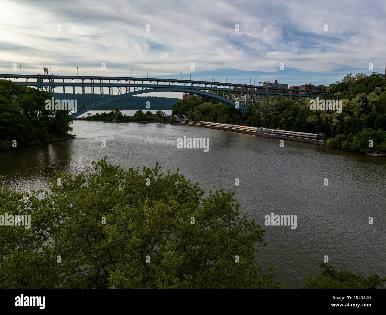 The Henry Hudson Bridge crossing the Spuyten Duyvil Creek. New York, USA. Stock Photo