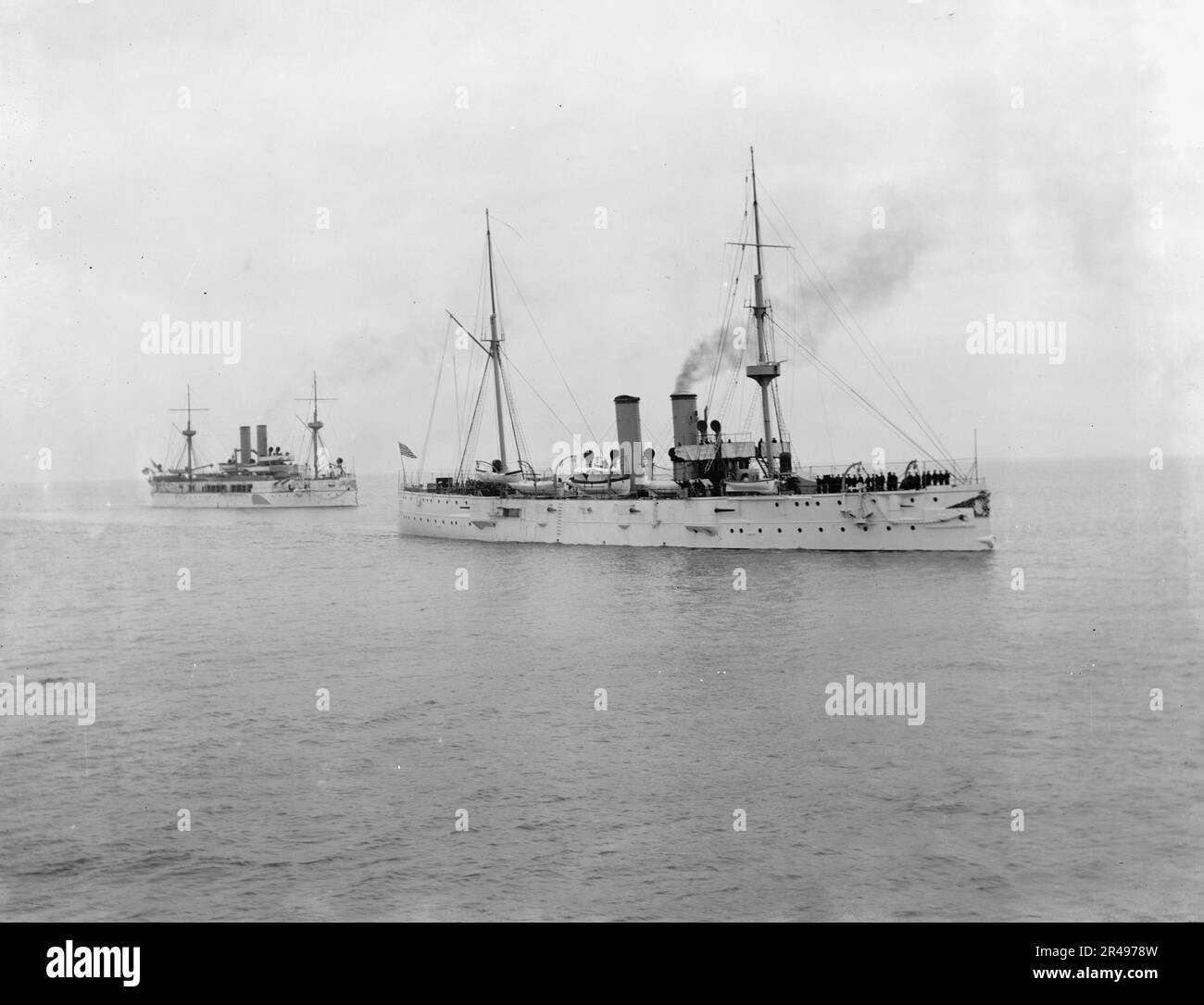U.S.S. Raleigh and U.S.S. Maine, between 1895 and 1898. Photo shows the ...