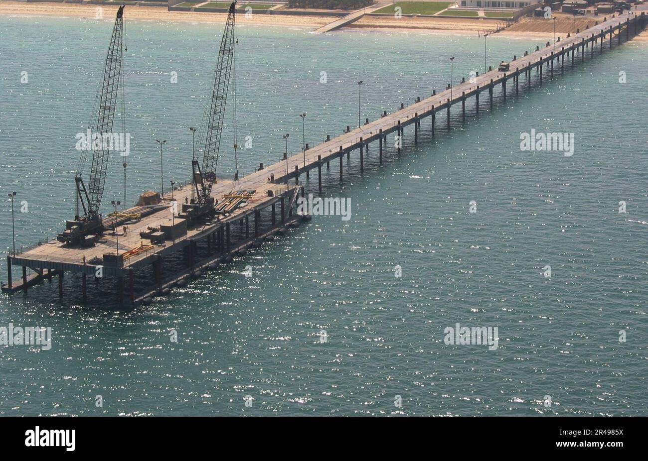 US Navy Following 18 days of construction, the U.S. Navy's Elevated Causeway System-Modular (ELCAS (M)) stands completed at Camp Patriot Stock Photo