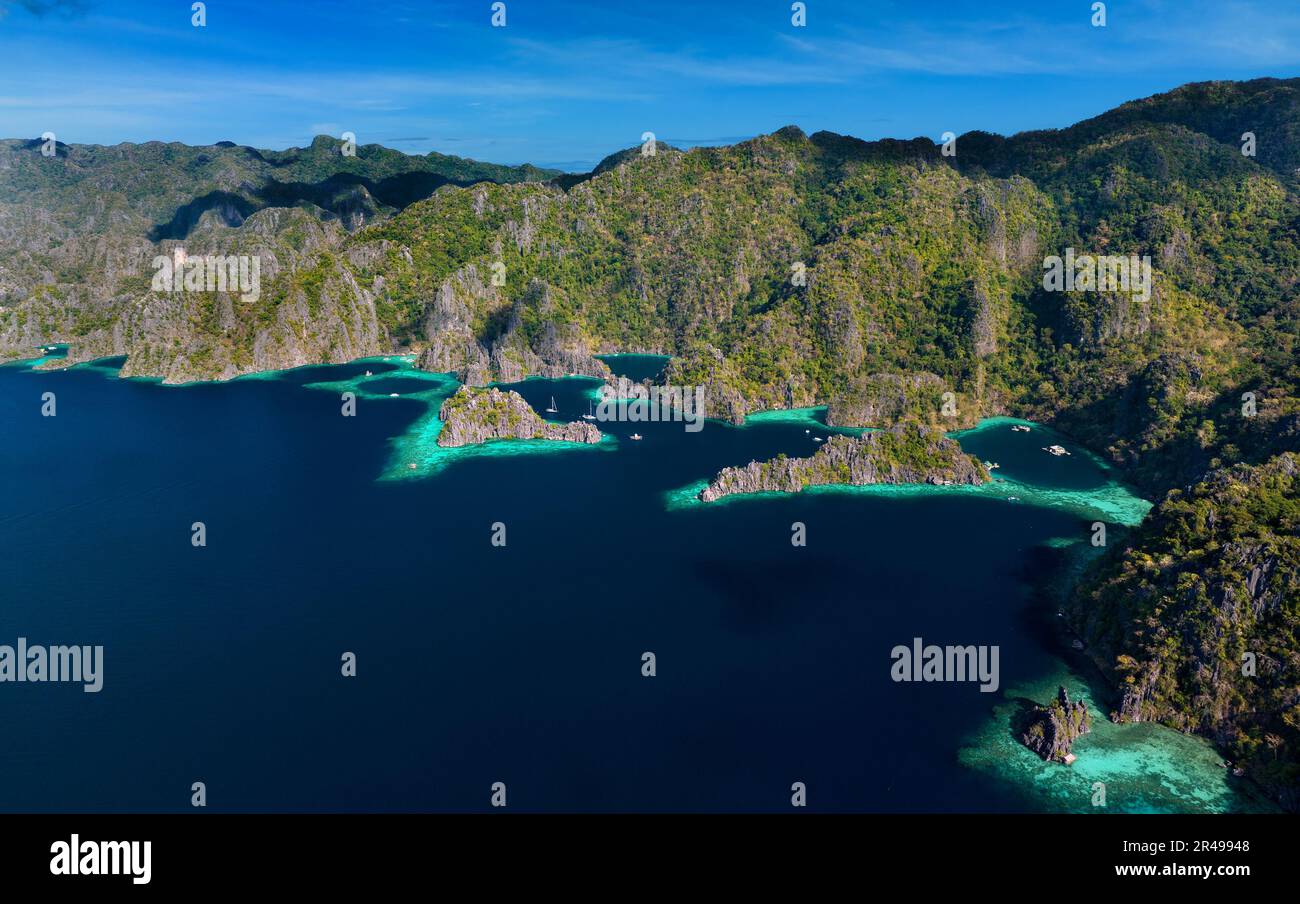 Coron is the third-largest island in the Calamian Islands in northern Palawan in the Philippines. Stock Photo