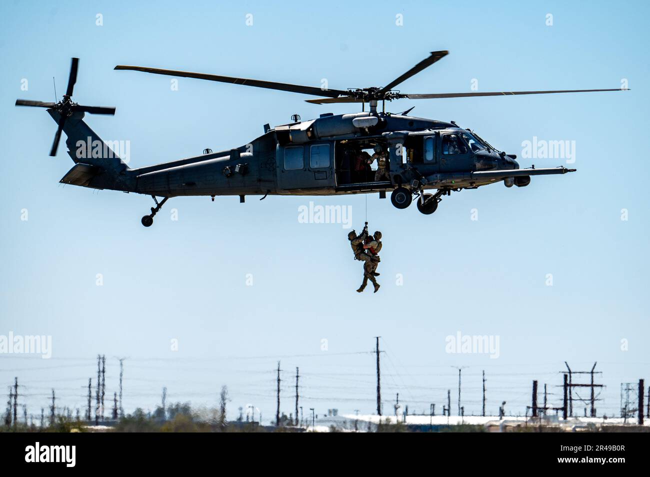An HH60W Jolly Green II performs a capabilities demonstration during