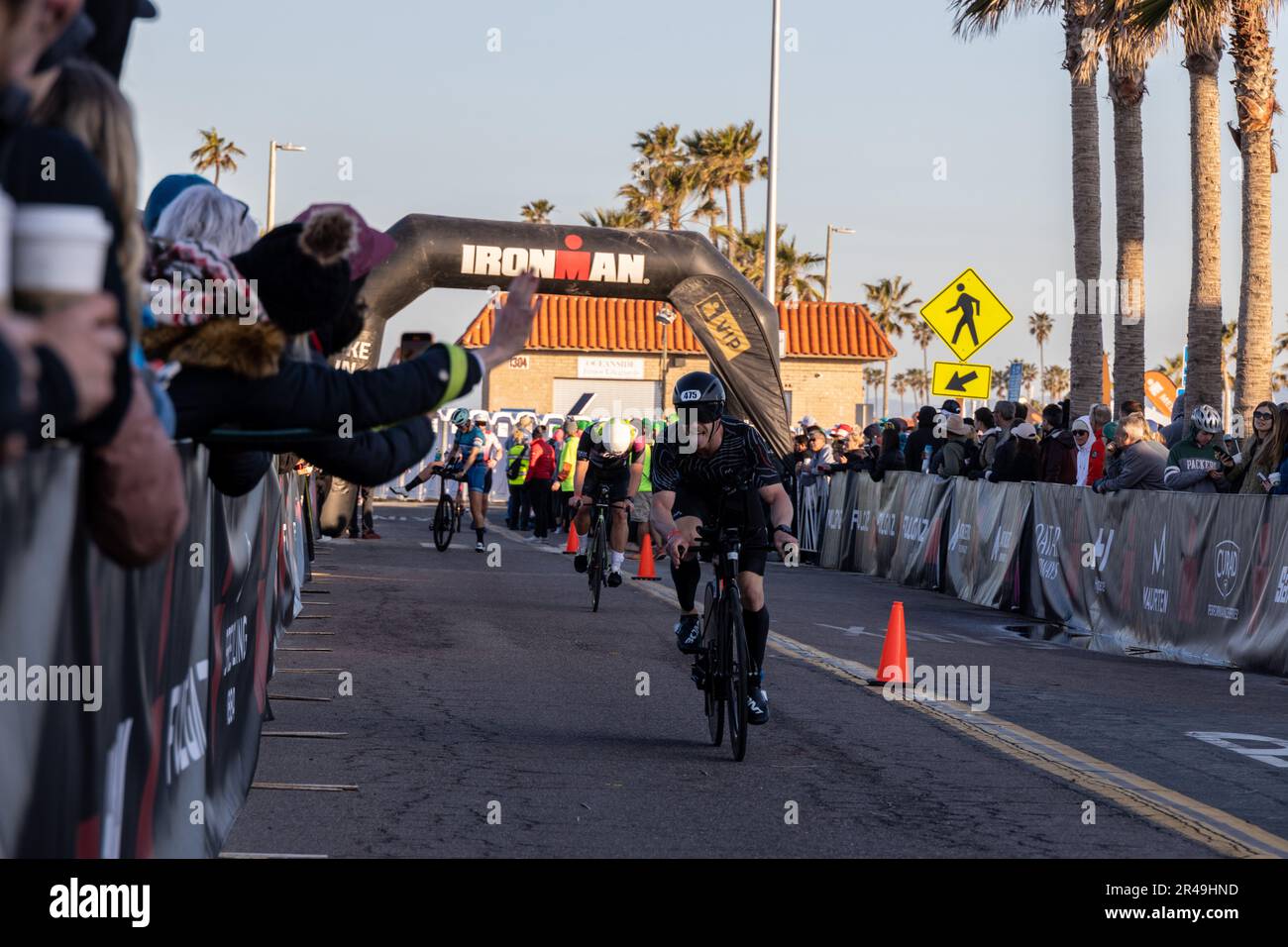 Participants compete in the cycling portion of the Ironman 70.3