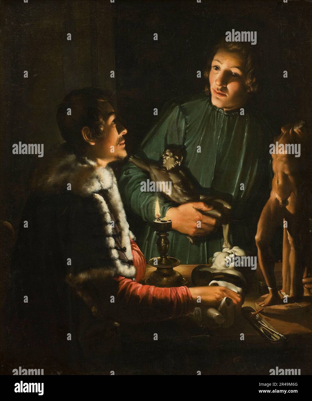 Two Sculptors at Night in Rome; Double Portrait of Francois Duquesnoy and Georg Petel, 1620-1623. Attributed to Adam de Coster, earlier ascribed to Bernardo Eberhart Keilhau. Stock Photo