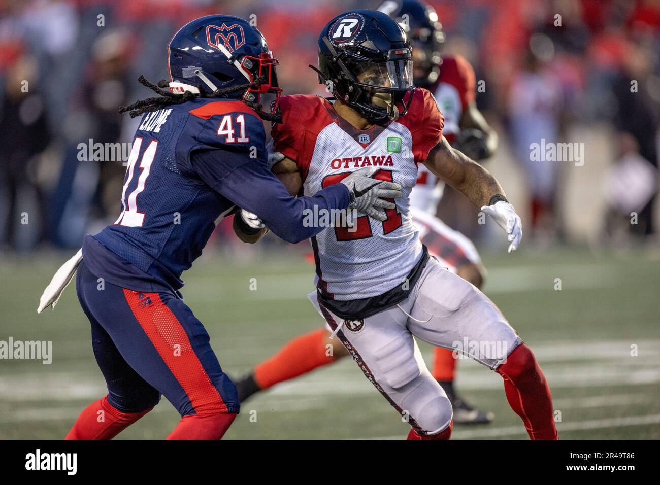 Ottawa, Canada. 26 May 2023.  Justin Howell (21) of the Ottawa Redblacks in the Canadian Football League preseason game between the Ottawa Redblacks and the visiting Montreal Alouettes. The Alouettes won the game 22-21. Copyright 2023 Sean Burges / Mundo Sport Images / Alamy Live news Stock Photo
