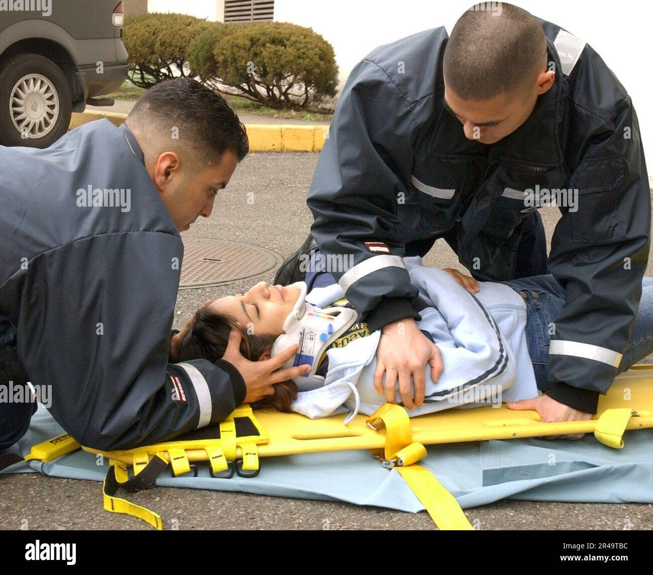 US Navy Hospital Corpsman demonstrate life saving techniques in the