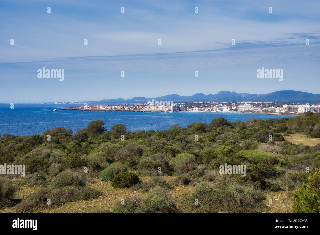 Aerial view of the stunning landscape, featuring a scenic blue ocean ...