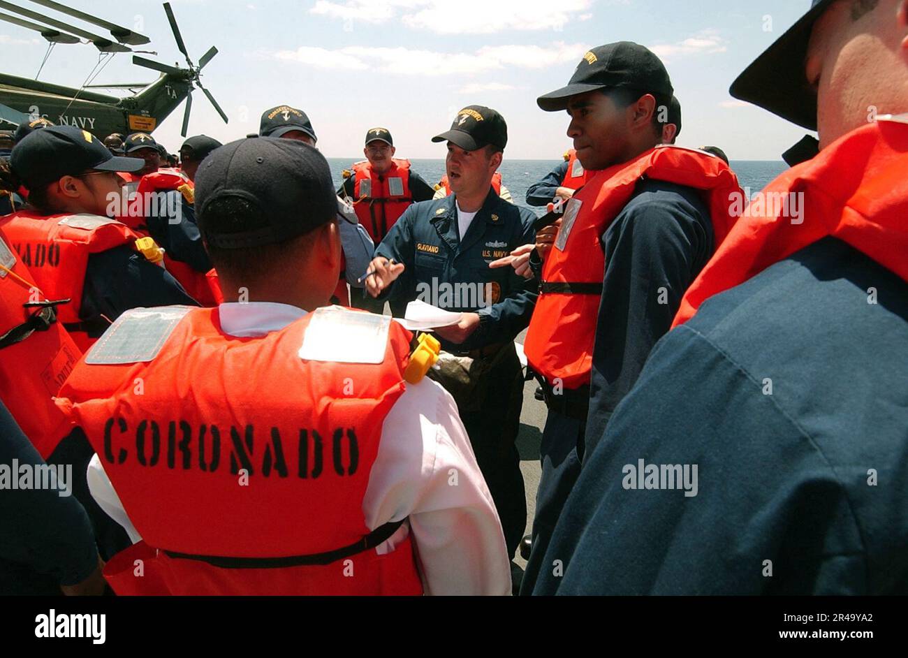 US Navy During an abandon ship drill aboard USS Coronado (AGF 11
