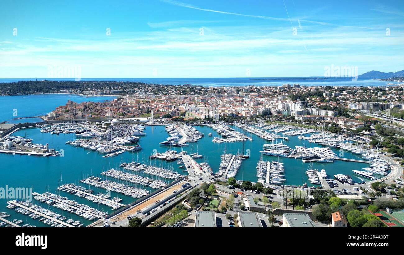 An aerial shot of the Antibes harbor, French Riviera. Stock Photo