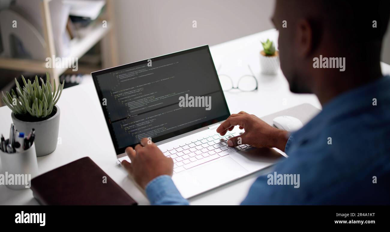 African American Web Developer Programmer. Coding Software Stock Photo