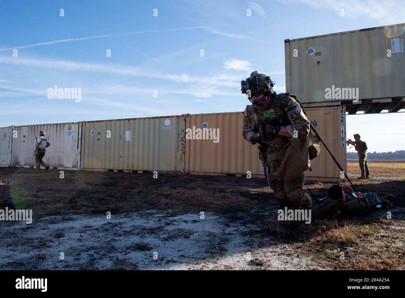 A U.S. Pararescueman from the 38th Rescue Squadron pulls a simulated ...