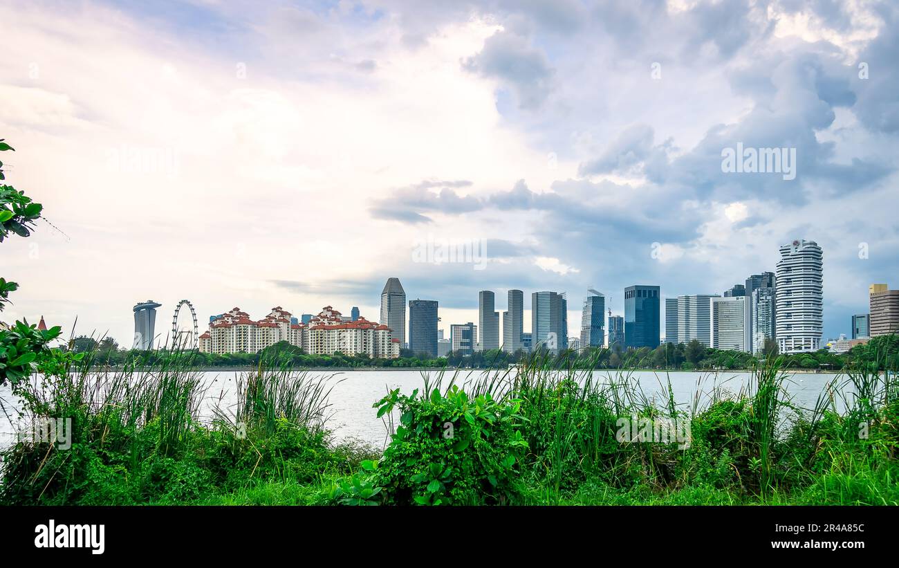 Cityscape from Riverside walk of Singapore Sports Hub. It is a sports and recreation district in Kallang, Singapore. Stock Photo