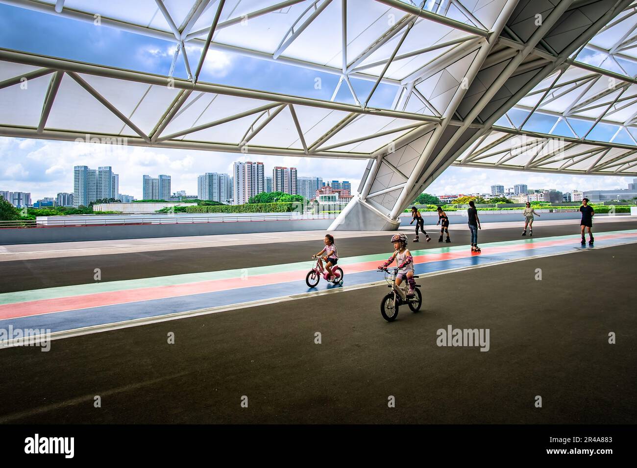 The Singapore Sports Hub is a sports and recreation district in Kallang, Singapore. Stock Photo