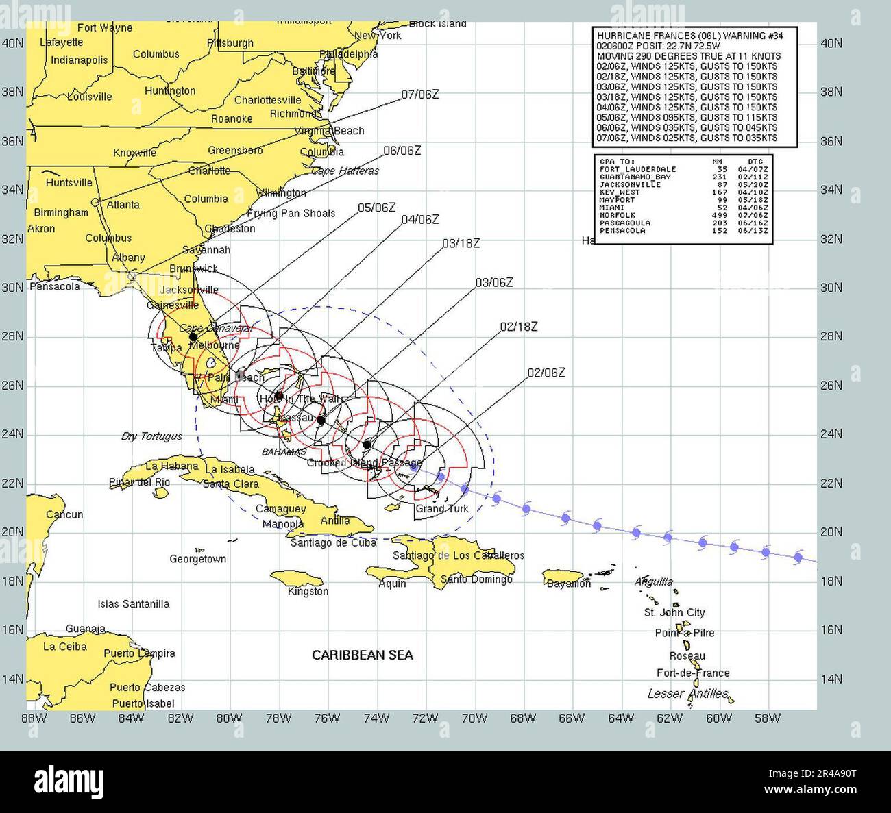 Projected Path US Navy Current forecast projected path and wind speeds of Hurricane ...