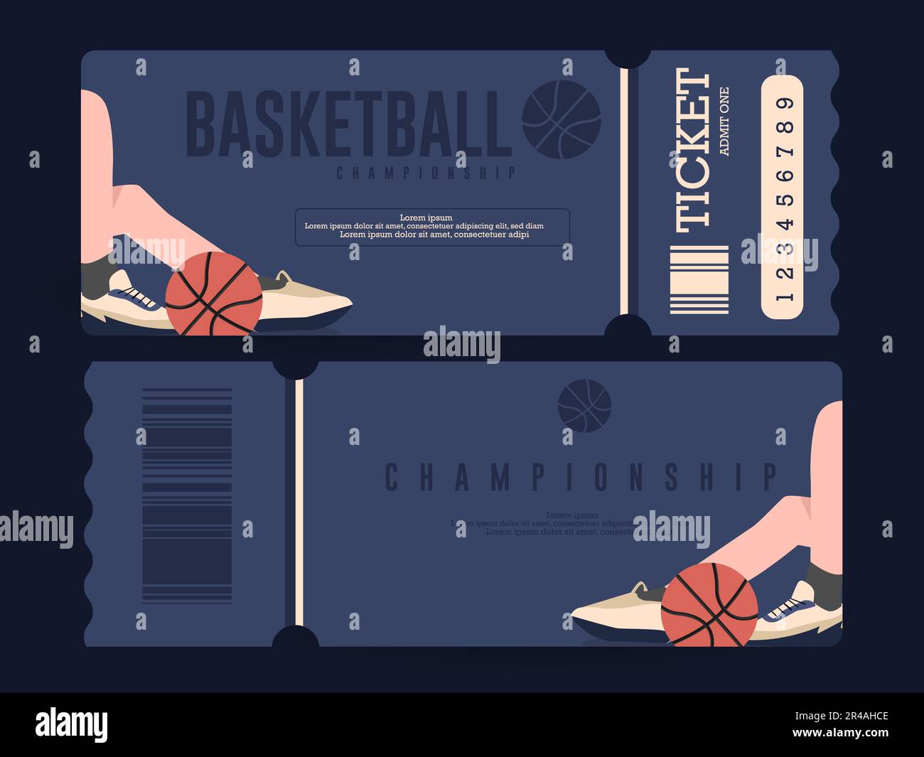 The basketball championship ticket for admitting one. Template and ticket poster design vector illustration. Stock Vector
