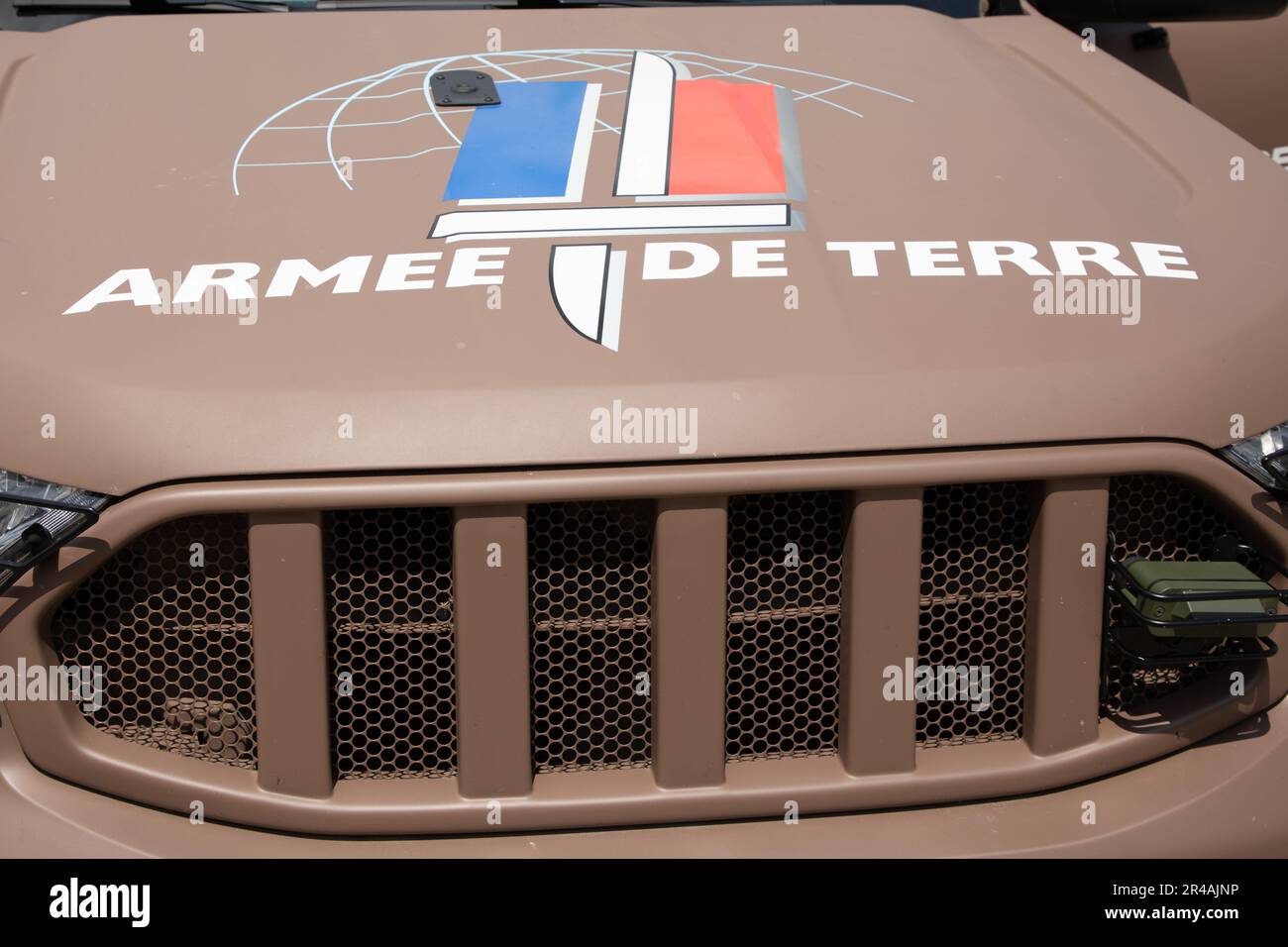 Bordeaux , Aquitaine  France - 05 19 2023 : armee de terre French Army text and sign logo in military ford car ground forces in france Stock Photo