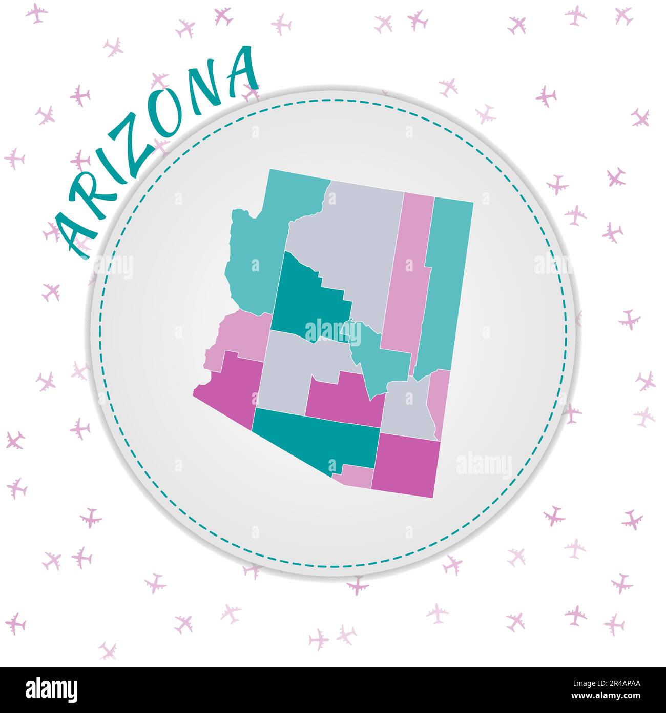 Arizona map design. Map of the us state with regions in emerald