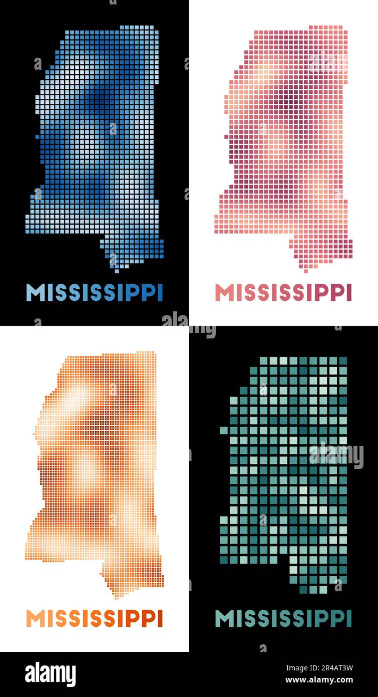 Mississippi map. Collection of map of Mississippi in dotted style