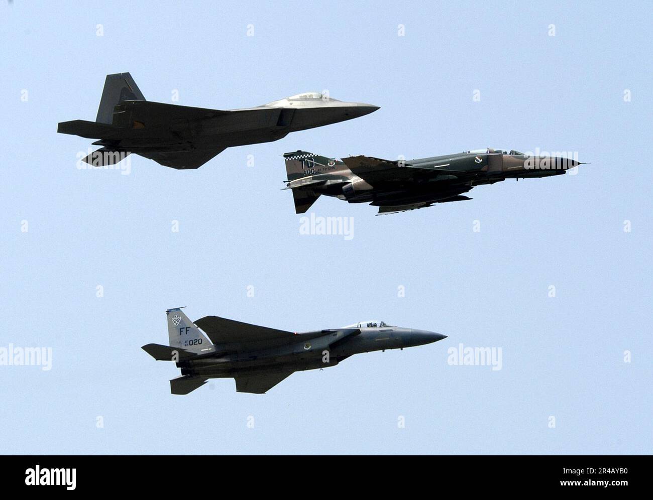 US Navy An F4 Phantom flies in formation with an FA22 Raptor and F