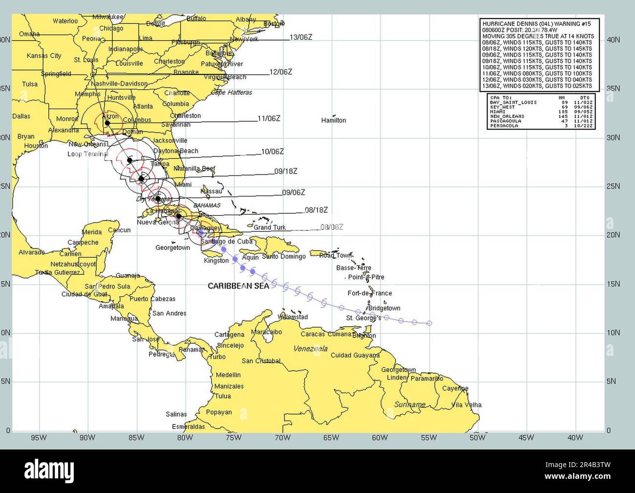 US Navy Graphic depicting the expected track of Hurricane Dennis Stock ...