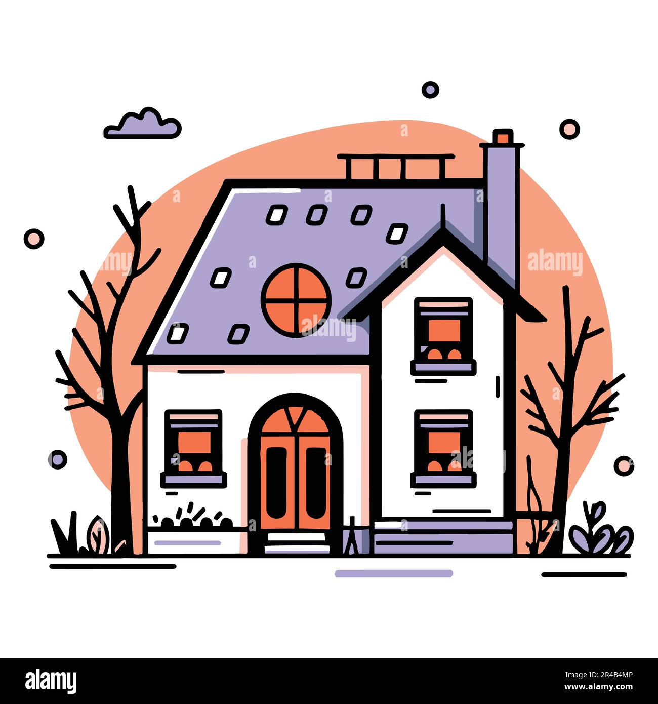 lovely house in flat line art style isolated on background Stock Vector ...