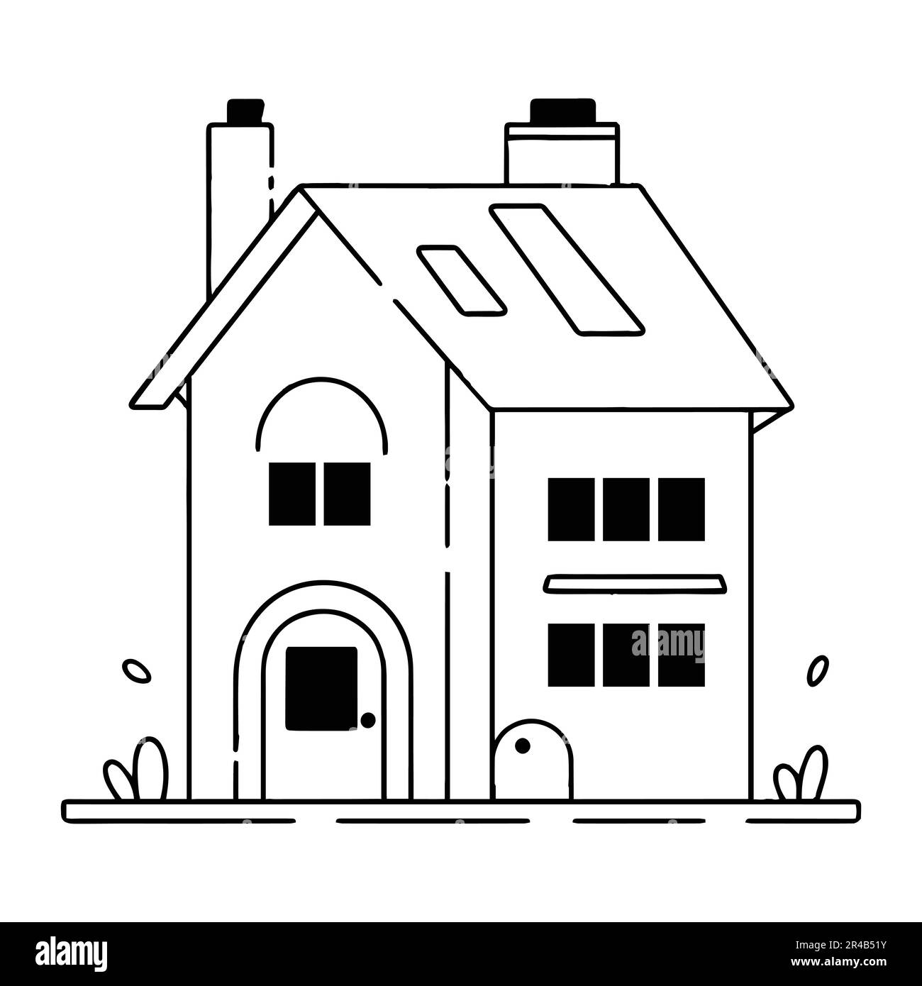 lovely house in flat line art style isolated on background Stock Vector ...