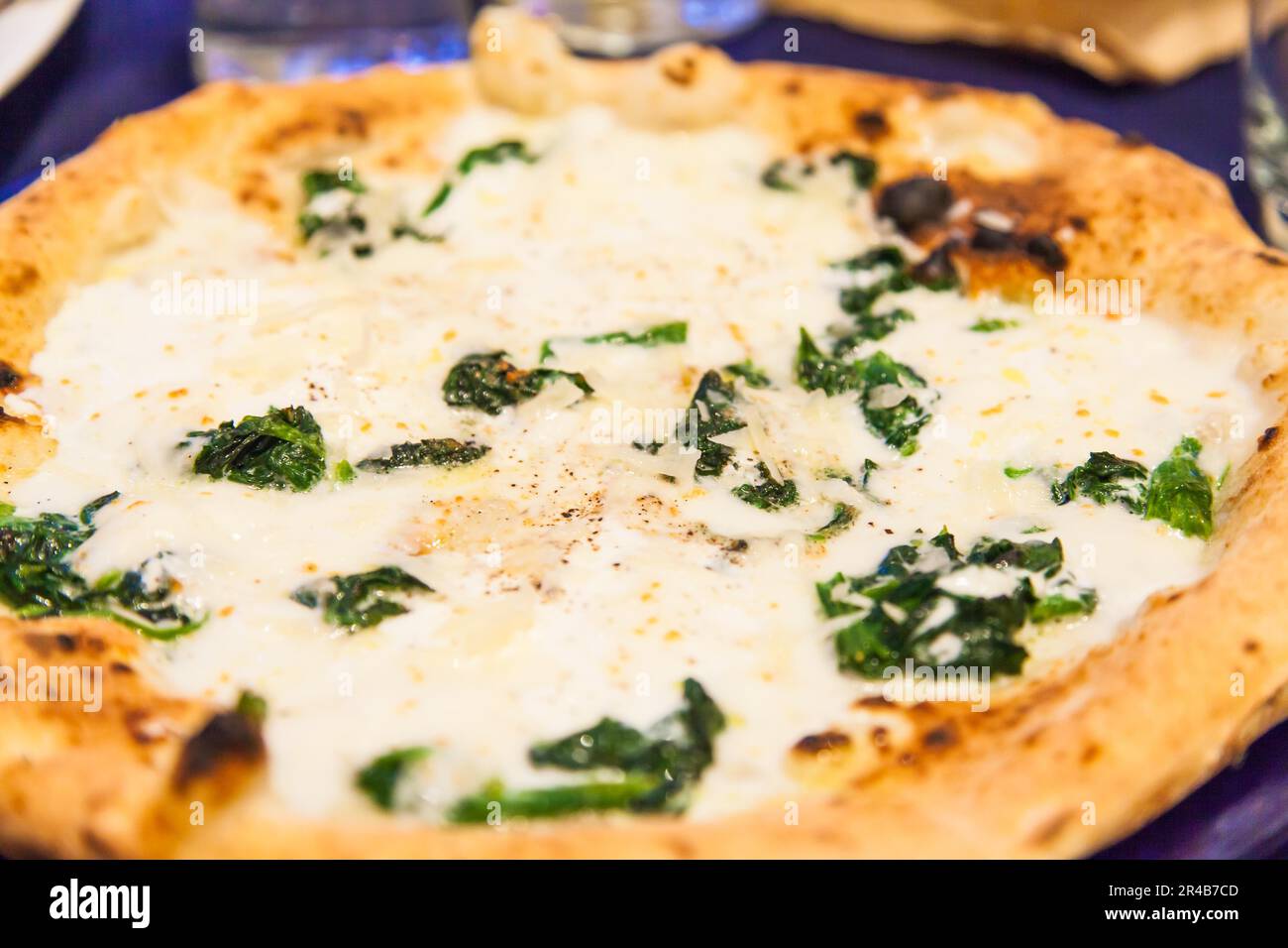 Naples, Italy. A true traditional made pizza with mozzarella and