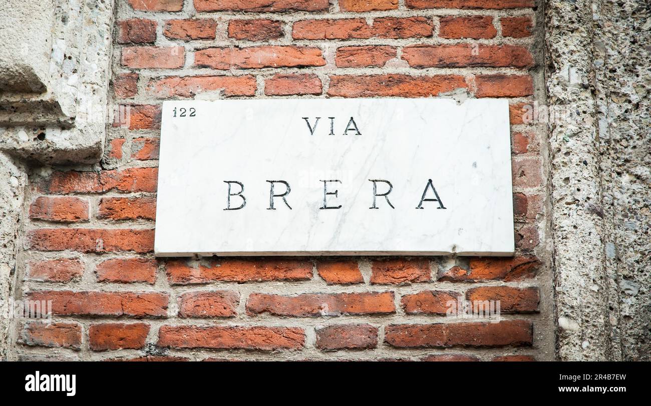 Milano Sign Milano, Italy. Street sign of the famous Breara area, location of ...