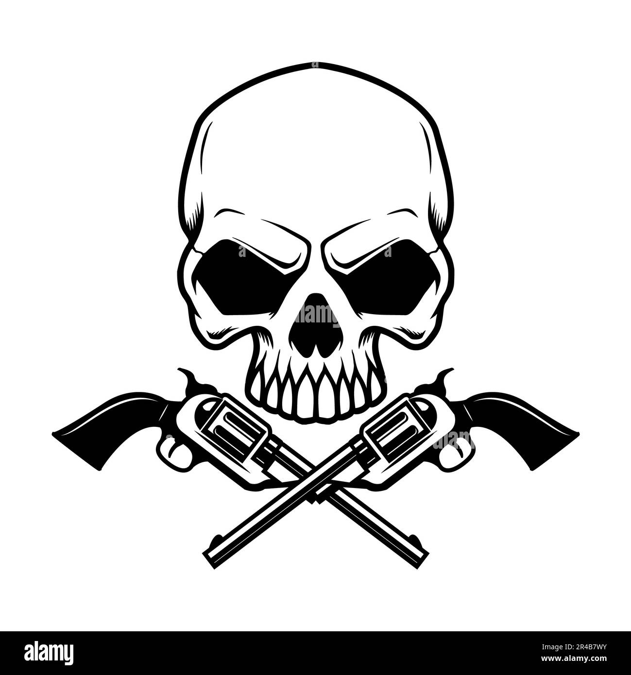 Illustration of the cowboy skull with crossed revolvers. Design element for logo, label, sign, emblem. Vector illustration, Illustration of the cowboy Stock Photo