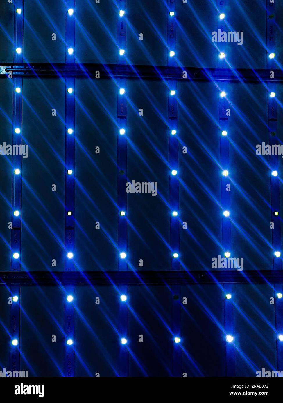 An isolated image of a cluster of illuminated blue and white lights
