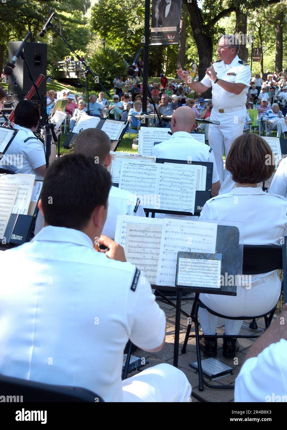 US Navy  U.S. Navy Lt. of Navy Band Great Lakes conducts a Sousa March at the First Division Military Museum at Cantigny Park. Stock Photo