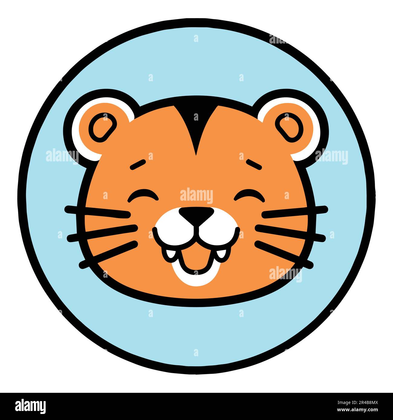Hand Drawn cute tiger in doodle style isolated on background Stock