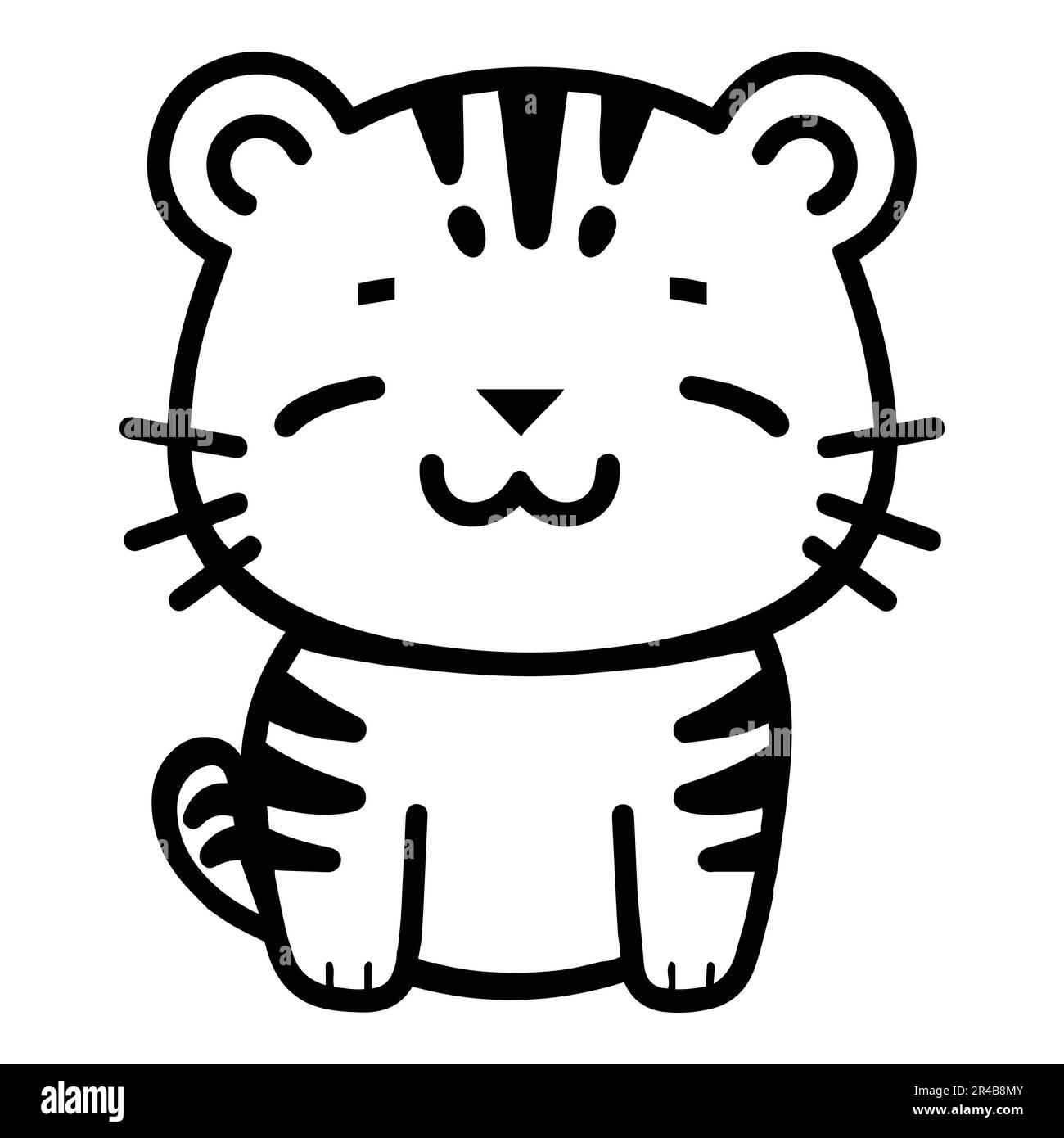Hand Drawn cute tiger in doodle style isolated on background Stock