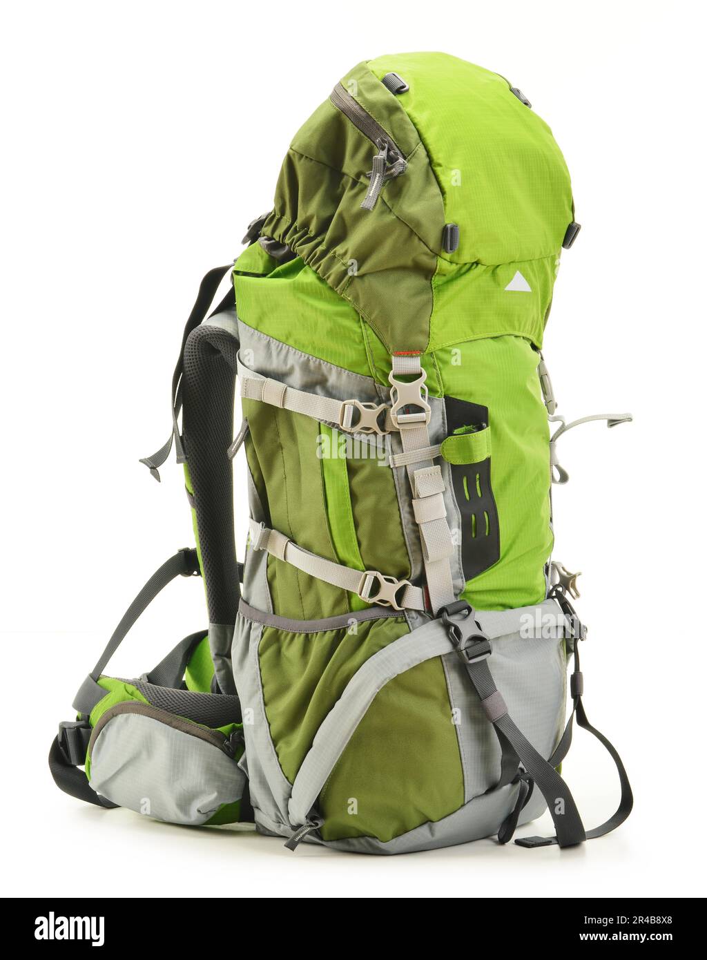 Large green touristic backpack isolated on white Stock Photo
