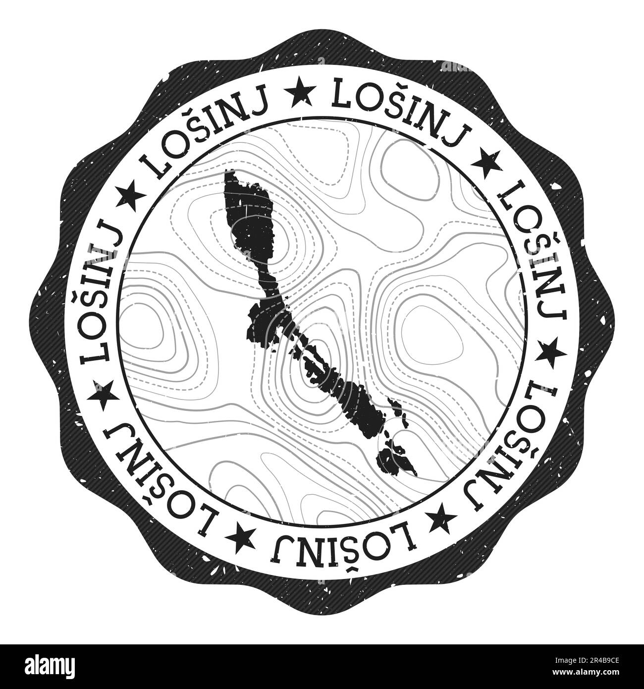 Losinj outdoor stamp. Round sticker with map of island with topographic isolines. Vector illustration. Stock Vector