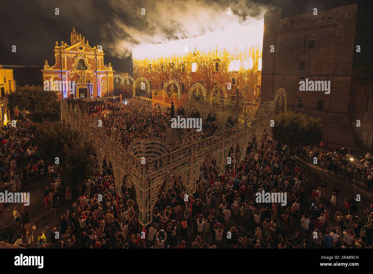 Tricase The Gallone Palace "in flames" for the patronal feast of San Vito in August. Stock Photo