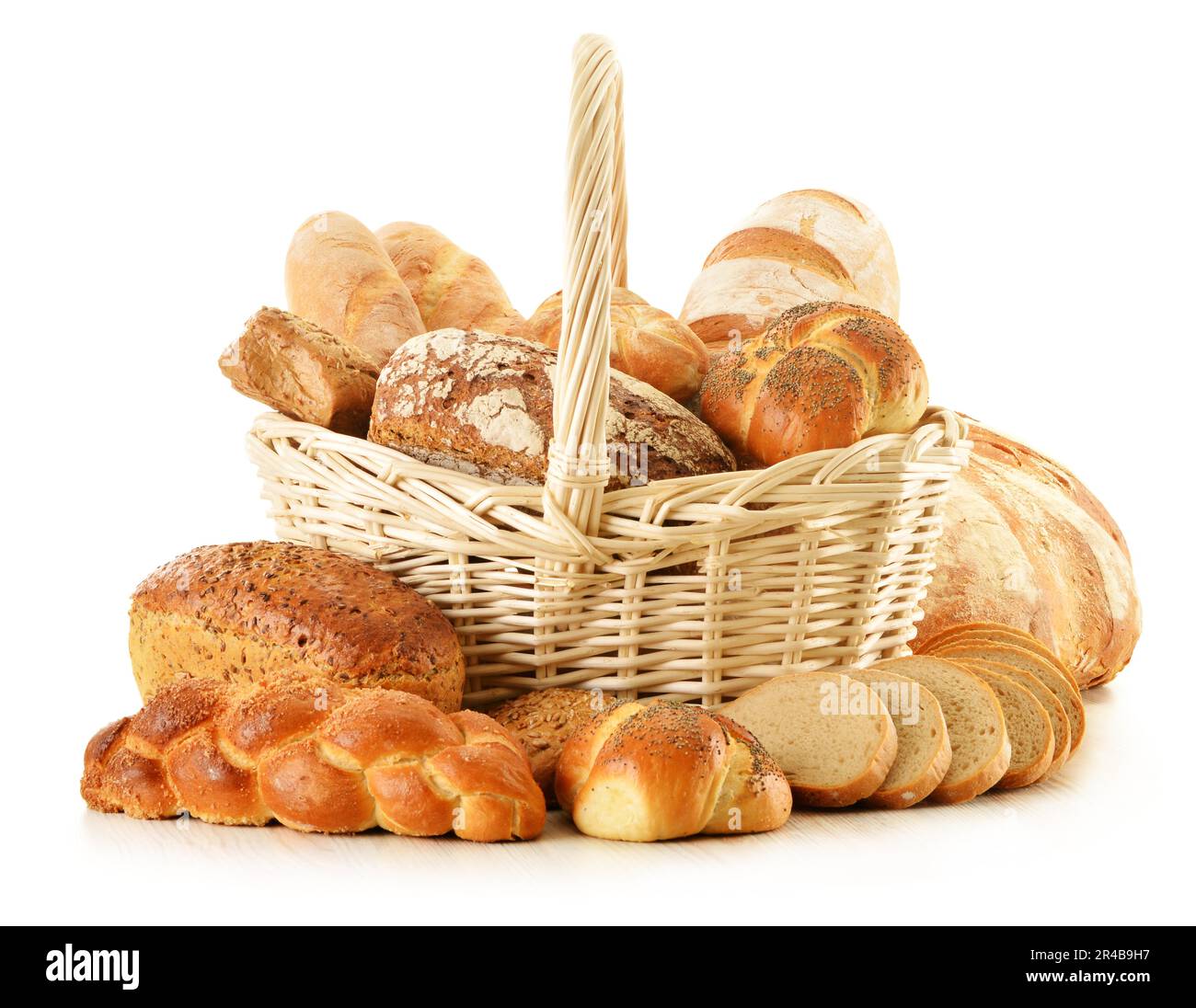 Composition with bread and rolls isolated on white Stock Photo
