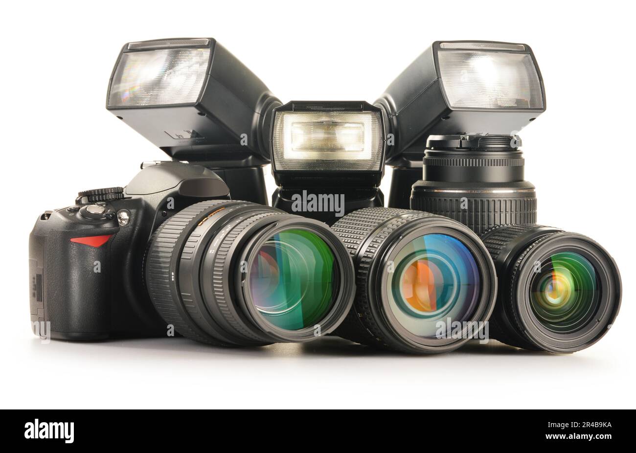 Composition with photo equipment including zoom lenses, camera and