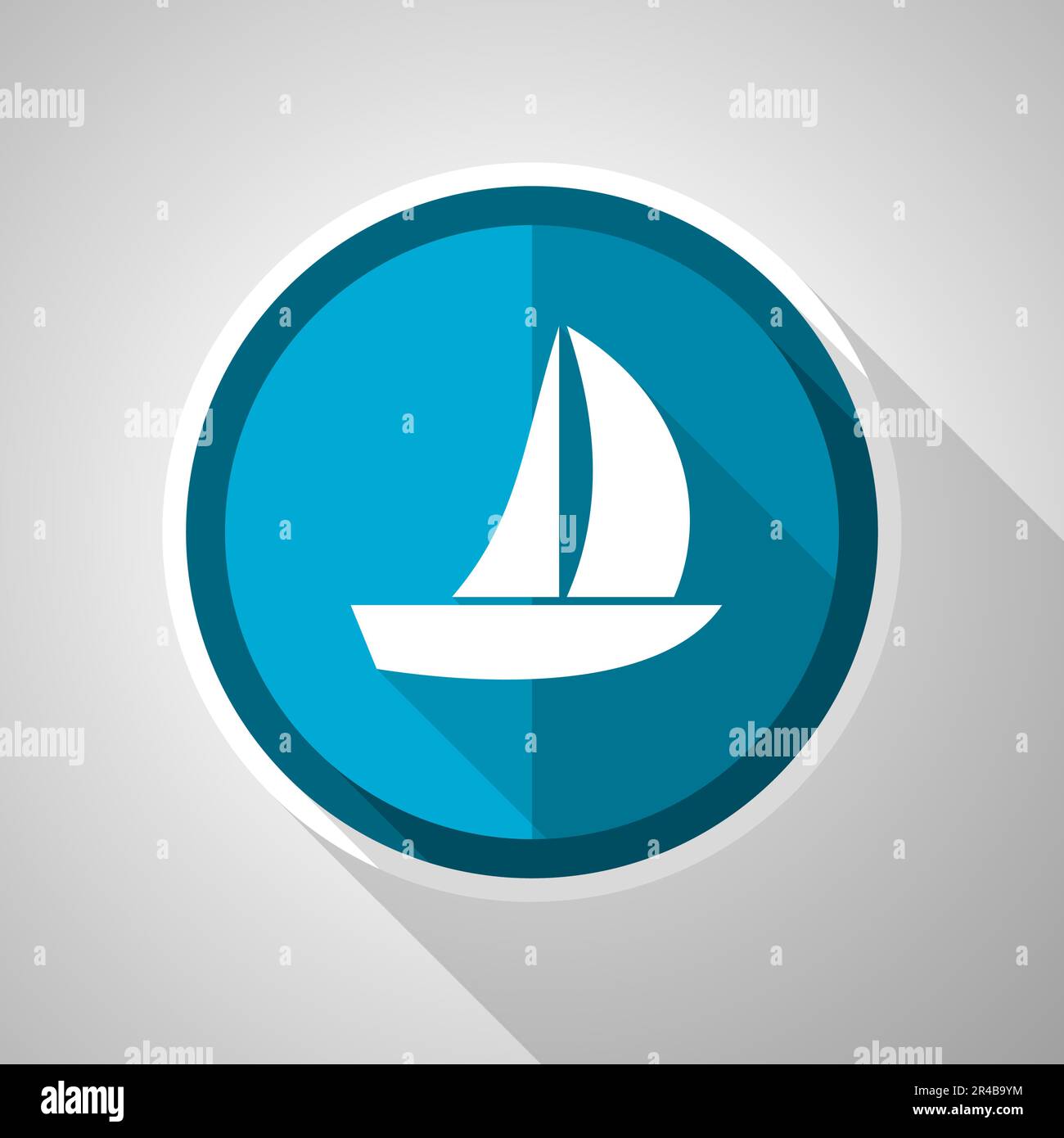 Yacht symbol, flat design vector blue icon with long shadow Stock Vector