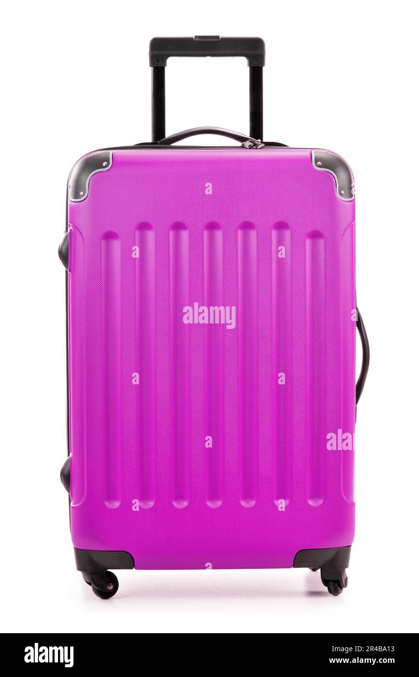 Large polycarbonate suitcase isolated on white Stock Photo