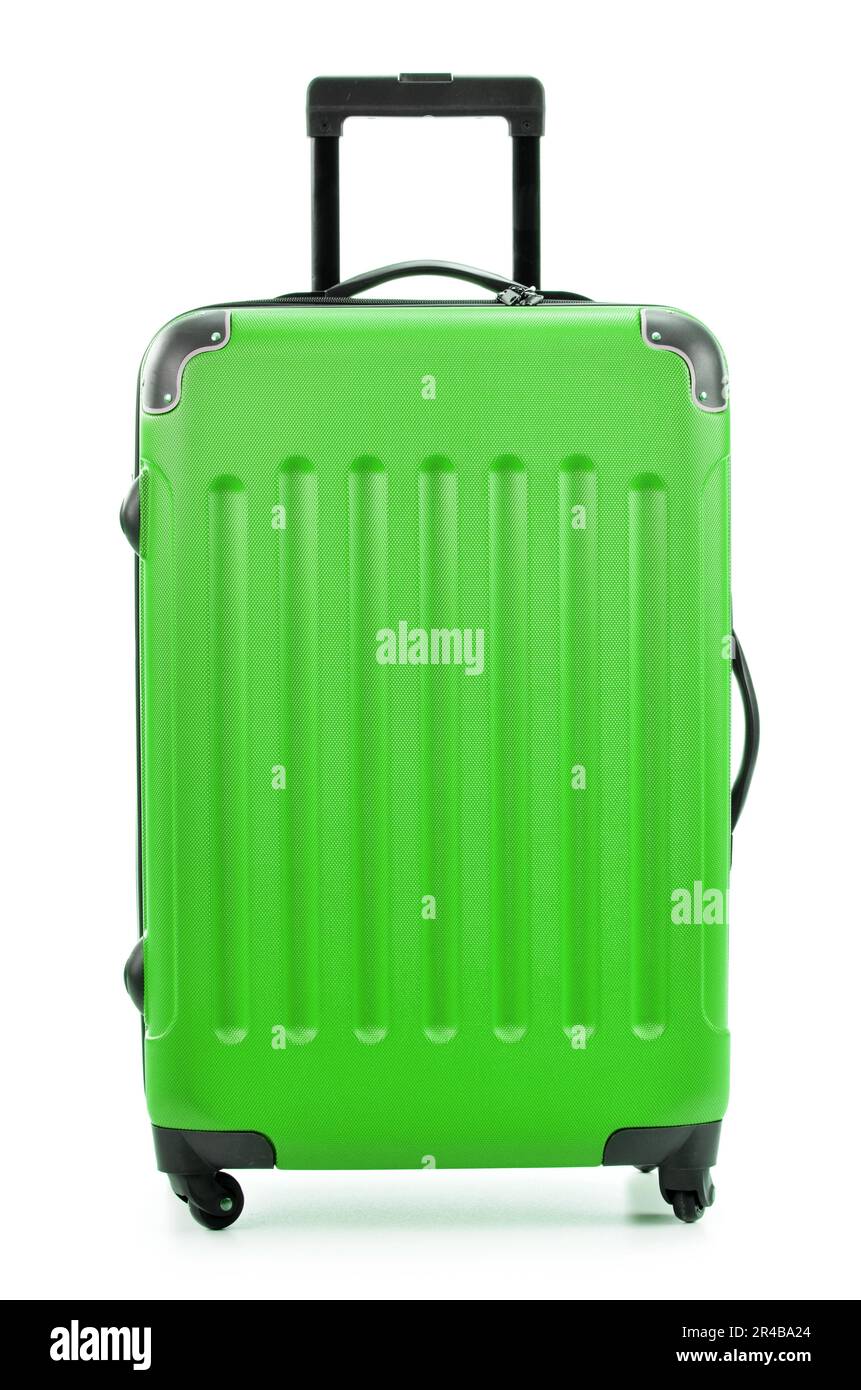 Large polycarbonate suitcase isolated on white Stock Photo