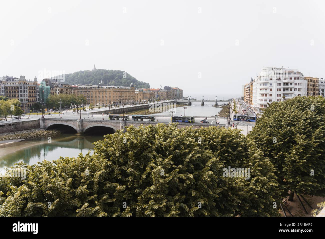 Basque Country Rivers Aerial view of the bridges of the Urumea river in the city of San ...