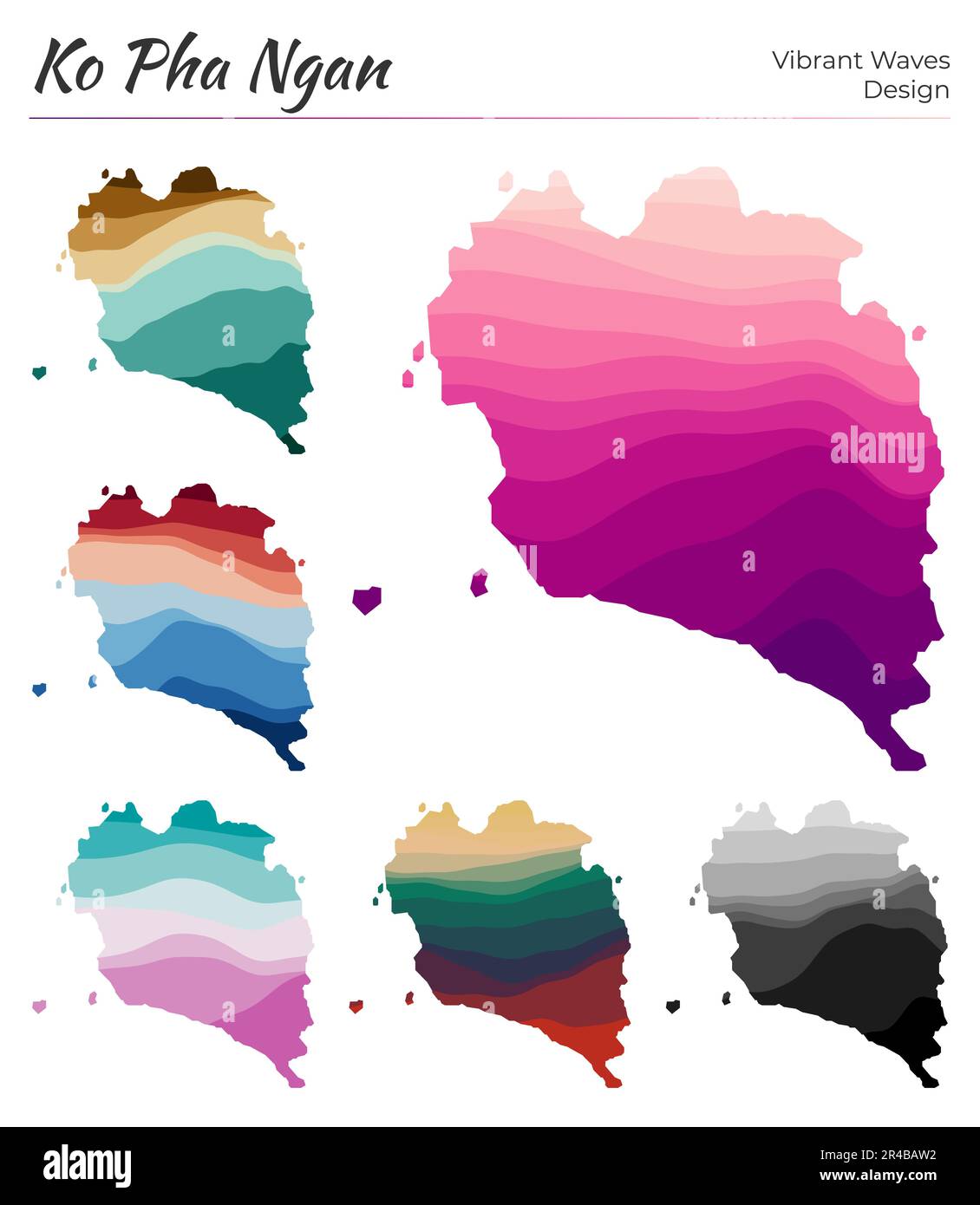 Set of vector maps of Ko Pha Ngan. Vibrant waves design. Bright map of ...