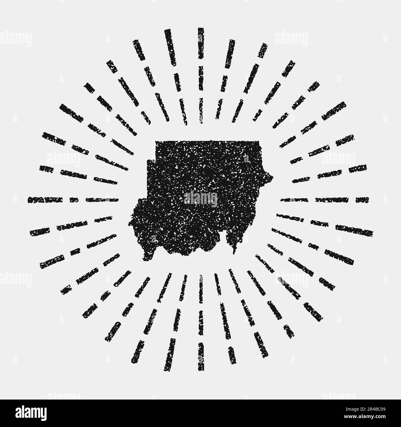 Vintage map of Sudan. Grunge sunburst around the country. Black Sudan ...