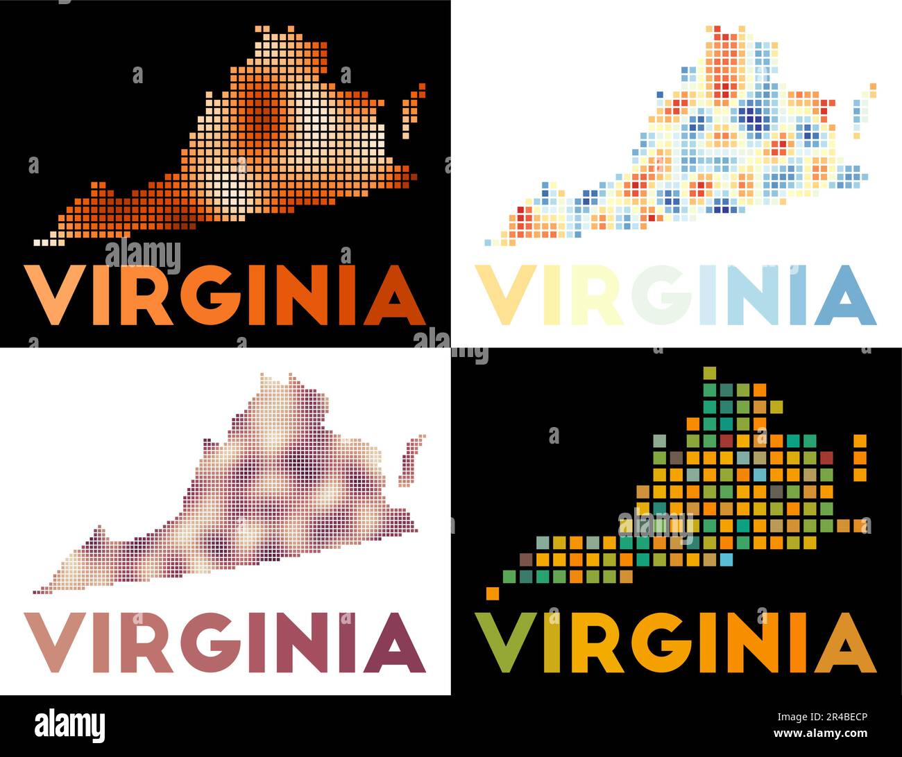 Virginia map. Collection of map of Virginia in dotted style. Borders of the us state filled with
